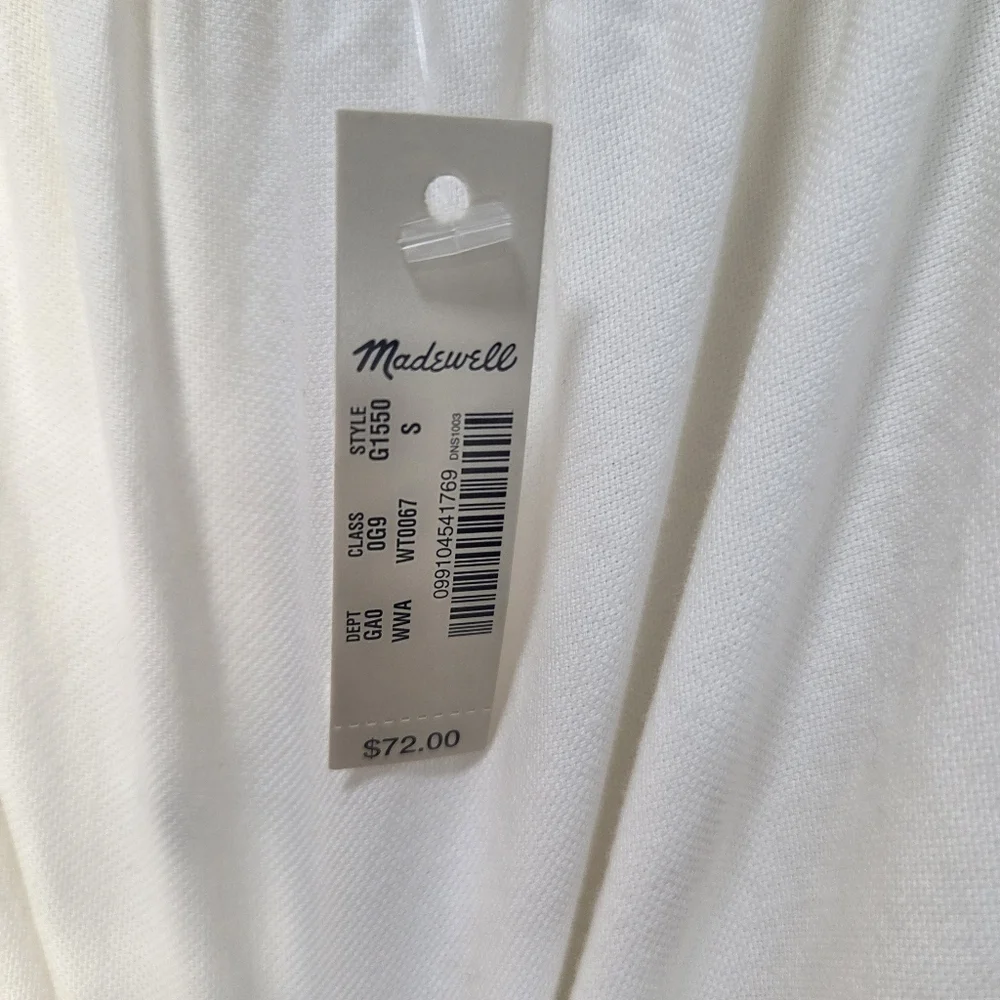 Madewell Top Blouse XS Women's Indigo Cold Shoulder 3/4 Sleeve White 100% Cotton - Picture 10 of 15